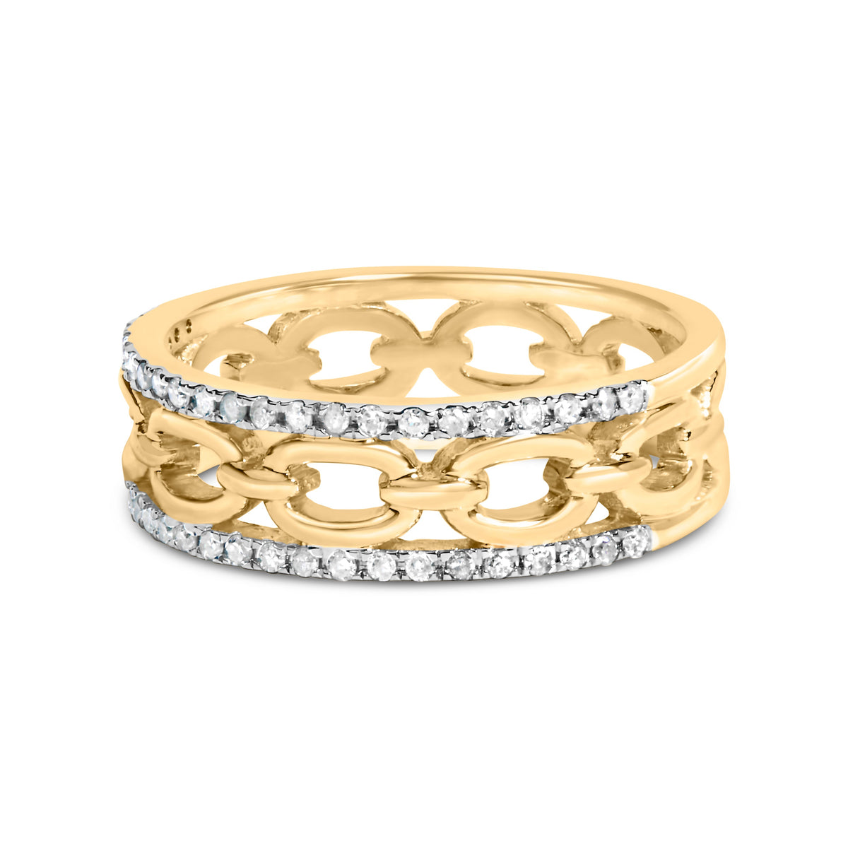 Anillo de oro amarillo de 10K con diamante de 1/5 Cttw, dos hileras y eslabón cubano (color I-J, claridad I2-I3) - Talla 7