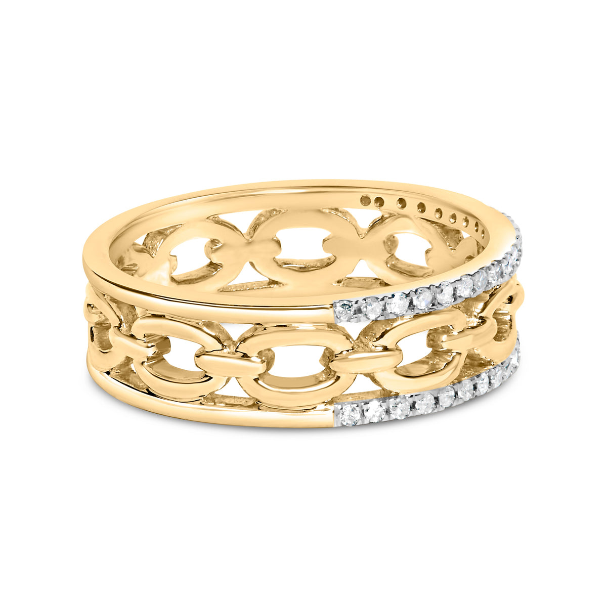 Anillo de oro amarillo de 10K con diamante de 1/5 Cttw, dos hileras y eslabón cubano (color I-J, claridad I2-I3) - Talla 7