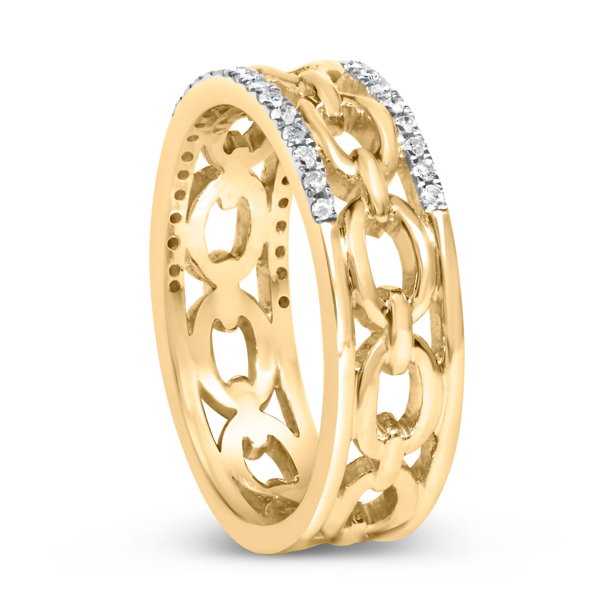 Anillo de oro amarillo de 10K con diamante de 1/5 Cttw, dos hileras y eslabón cubano (color I-J, claridad I2-I3) - Talla 7