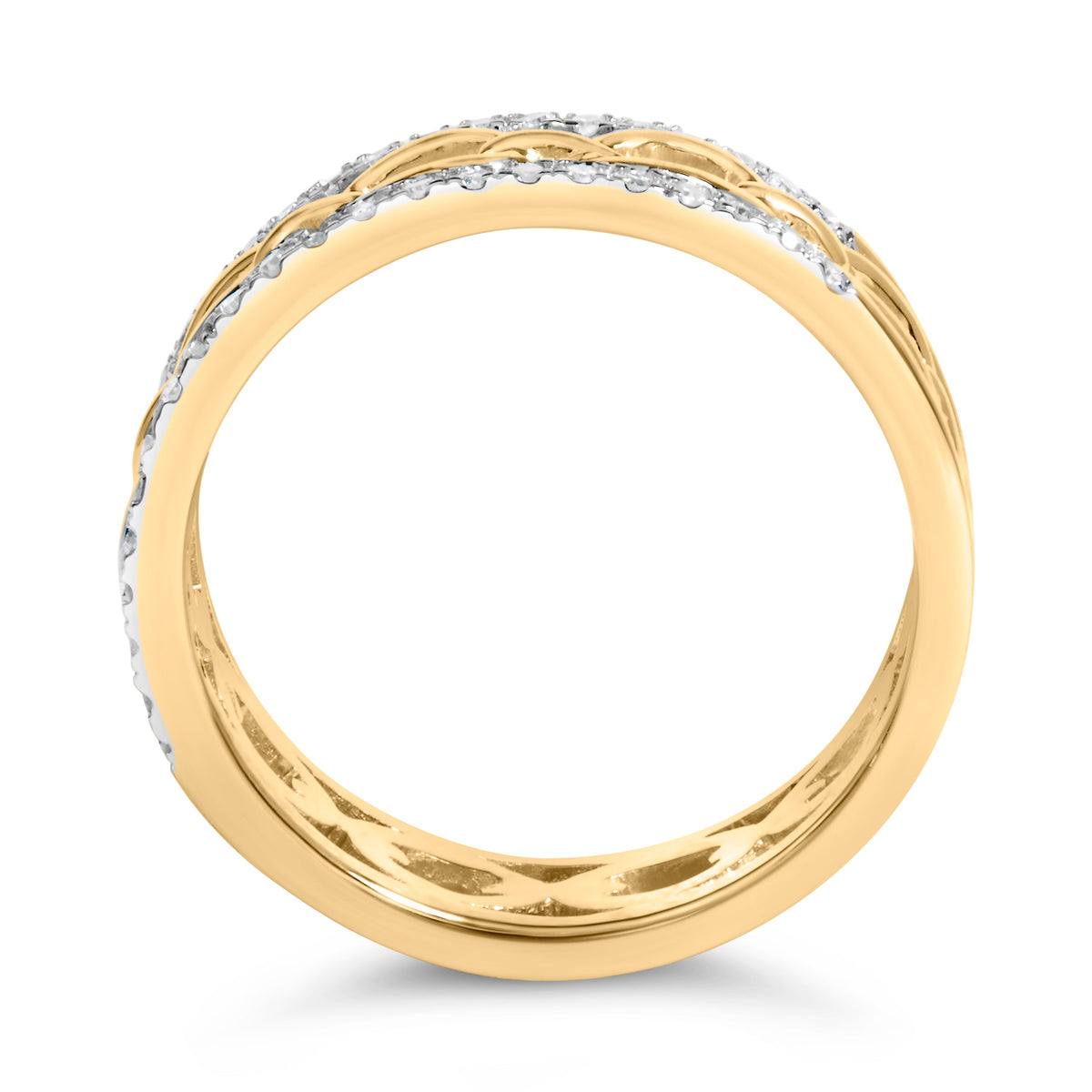 Anillo de oro amarillo de 10K con diamante de 1/5 Cttw, dos hileras y eslabón cubano (color I-J, claridad I2-I3) - Talla 7