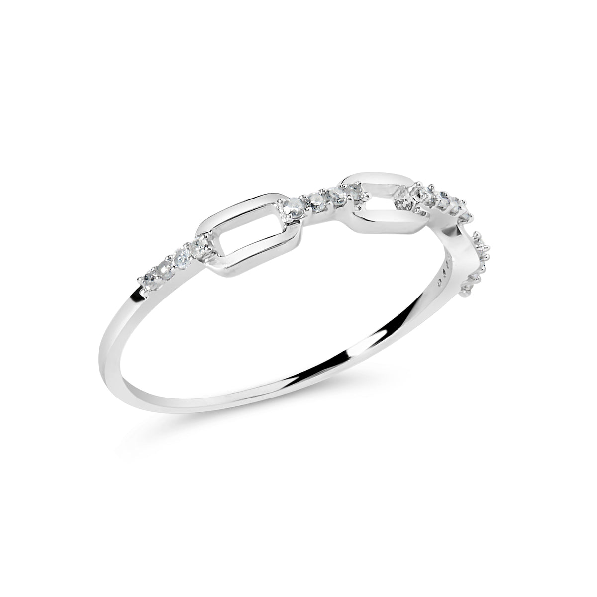 Кольцо-браслет "Скрепка" из стерлингового серебра 925 пробы с бриллиантами (цвет I-J, чистота I2-I3) - размер кольца 6
