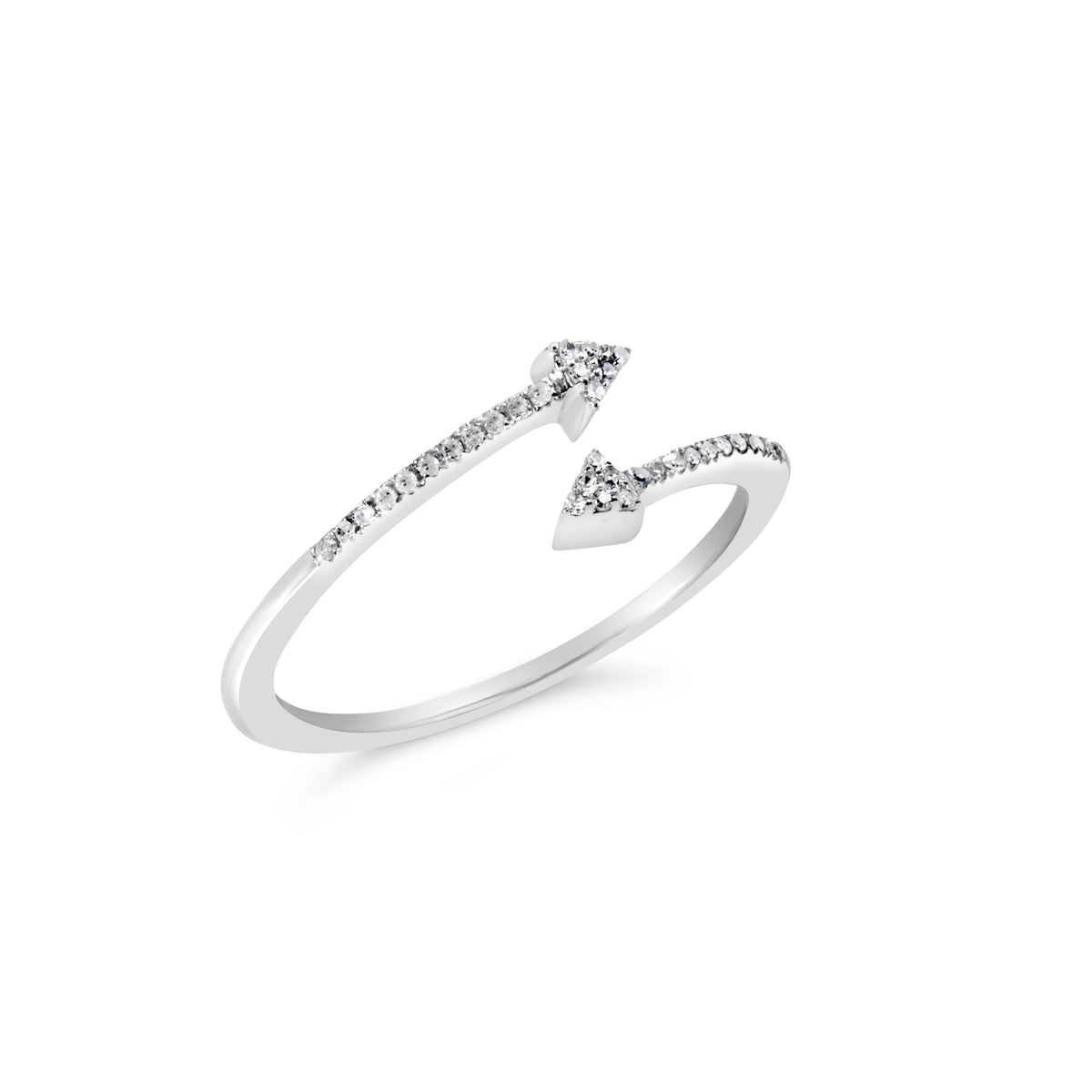 Anillo abierto de doble punta de flecha de plata de ley .925 con diamante de 1/5 Cttw (color I-J, claridad I2-I3) - Talla 6