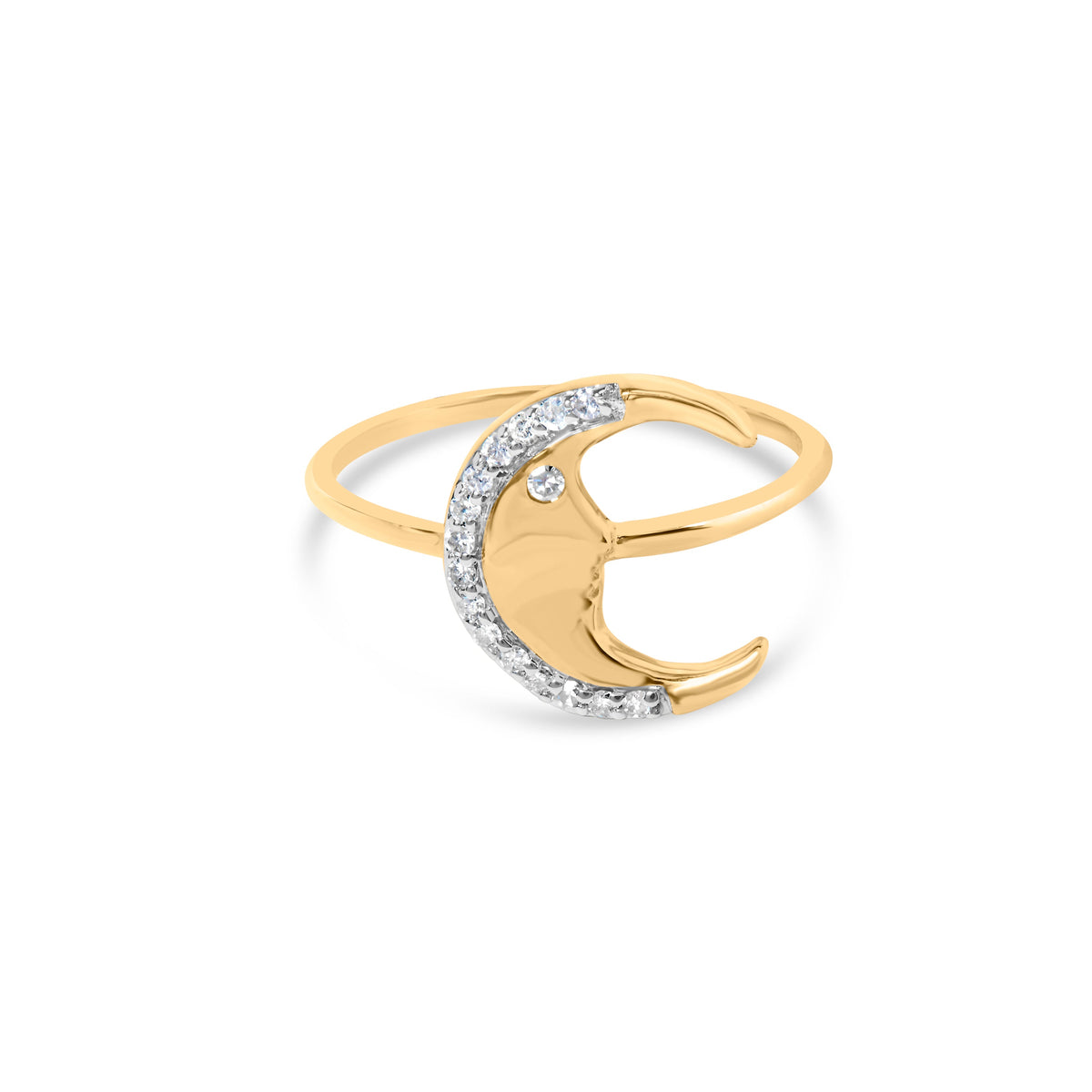 Anillo de luna creciente de oro amarillo de 10K con diamante de 0,10 Cttw (color I-J, claridad I1-I2) - Talla 6