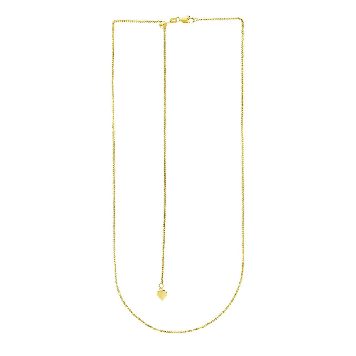Cadena de trigo ajustable de oro amarillo de 14k y 1.0mm