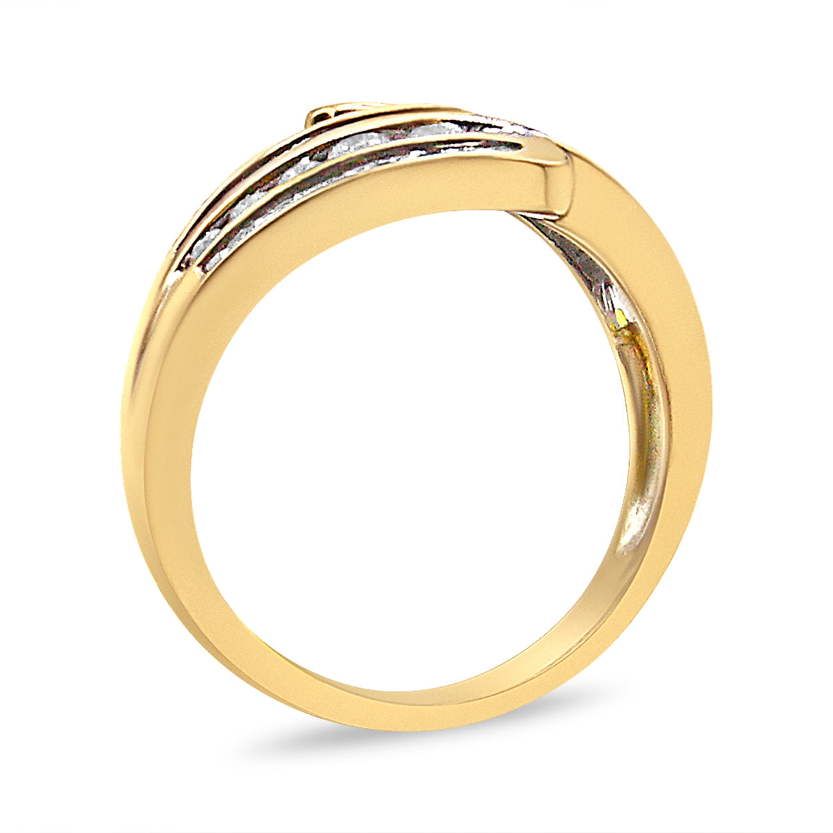 Anillo tipo banda de oro amarillo de 10 qt con diamantes redondos y talla baguette de 1 quilate (Color H-I, Claridad I1-I2) - Talla de anillo 7