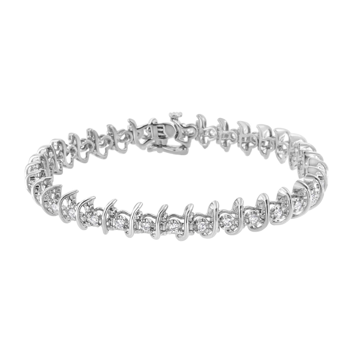 Pulsera de eslabones de plata de ley .925 con diamantes engarzados de 1 quilate (I-J, I1-I2) - 7.25"