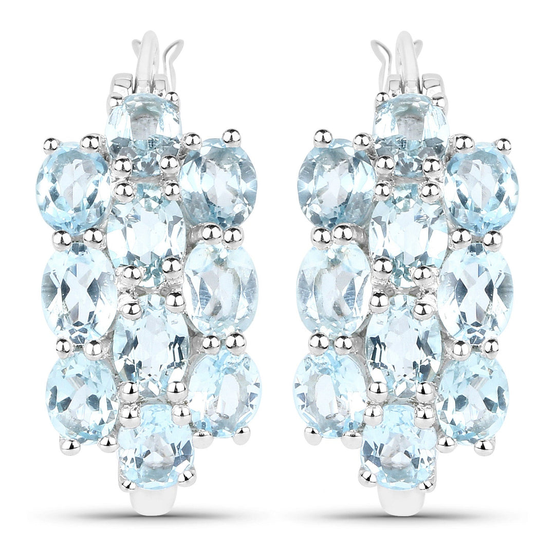 Juego de joyas de 3 piezas de topacio azul auténtico de 9,88 quilates y plata de ley .925 (anillo, pendientes y colgante con cadena)