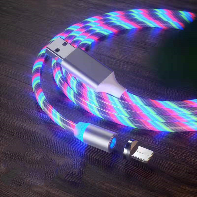 Streamer Magnetic LED Fast-Charge Cable – 3-in-1 USB-C • Micro-USB • Lightning with Colorful LED Glow (1 m / 2 m)