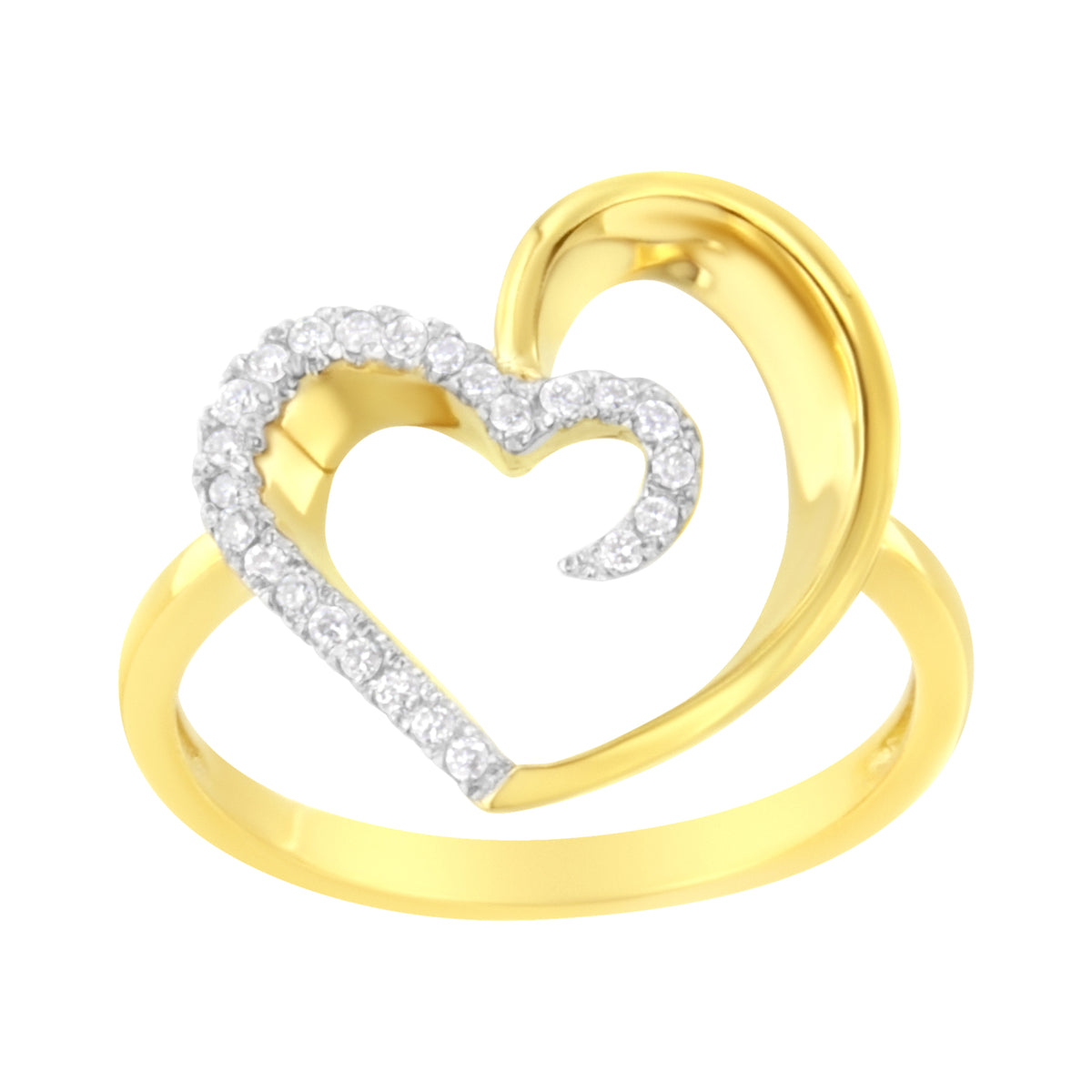 Anillo de oro amarillo de 14 quilates con forma de corazón con diamantes de 0,10 qt. (K-L, I1-I2) - Talla 7