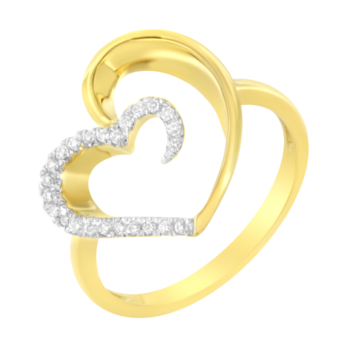 Anillo de oro amarillo de 14 quilates con forma de corazón con diamantes de 0,10 qt. (K-L, I1-I2) - Talla 7