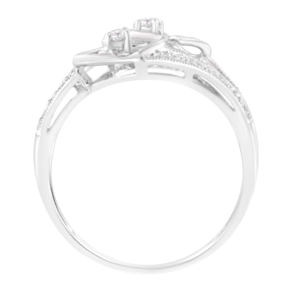 Anillo de oro blanco de 14 quilates con dos corazones y diamantes de 0,10 qt. - Talla 6,5