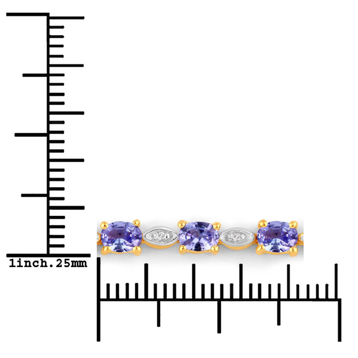 Brazalete de plata de ley .925 con tanzanita genuina de 1,56 quilates y diamantes blancos