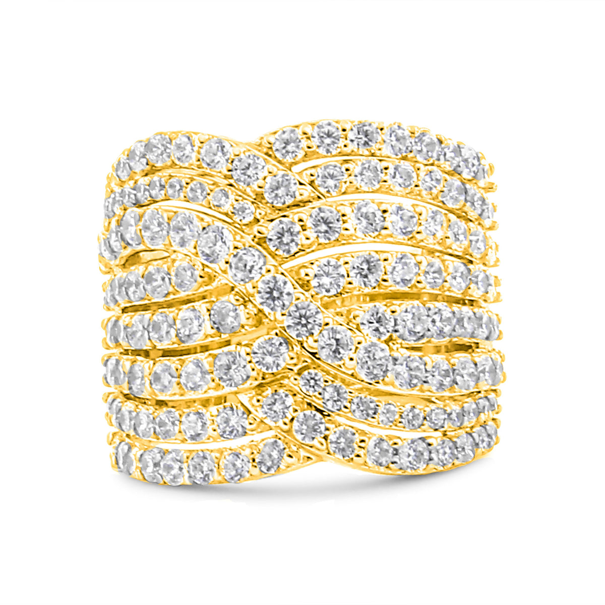 Anillo de oro amarillo de 10K con diamante de 3,0 Cttw, ocho filas, diseño envolvente, sortija llamativa (color H-I, claridad I2-I3) - Talla 7