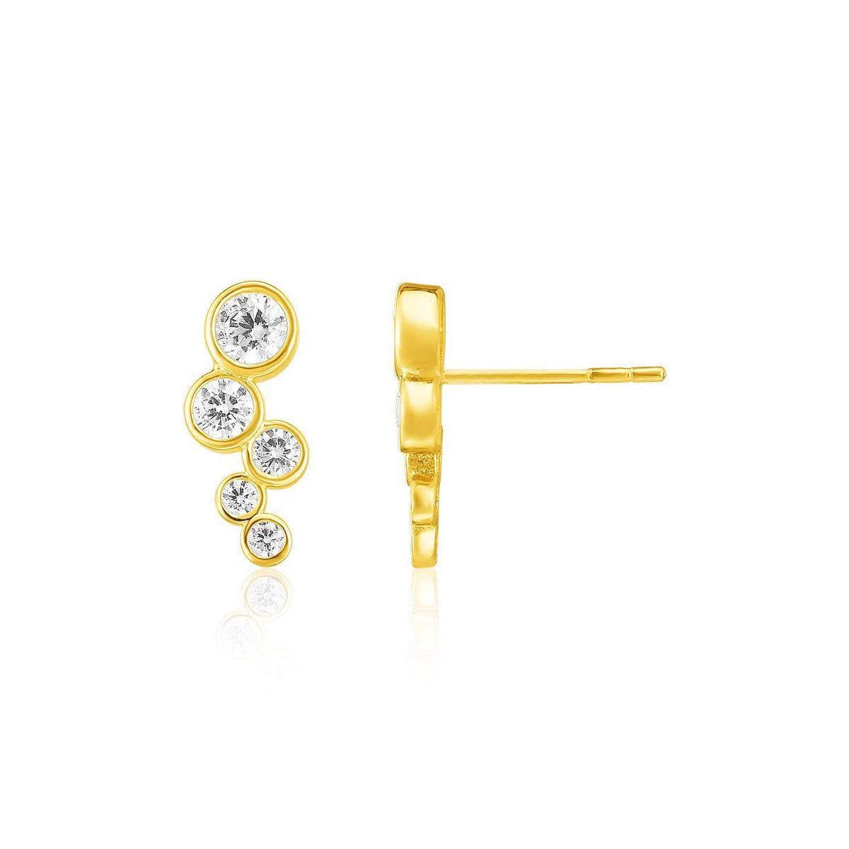 Pendientes Trepadores de Oro Amarillo de 14k con Círculos y Circonitas Cúbicas