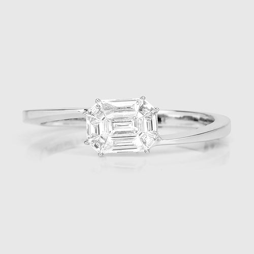 Anillo de 0,33 quilates de oro blanco de 18 quilates con diamante blanco auténtico (color F-G, claridad VVS-VS)