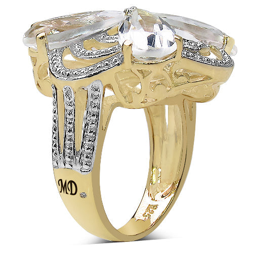 Anillo de plata de ley .925 con citrino genuino de 8.81 quilates y diamantes blancos, chapado en oro amarillo de 14 quilates