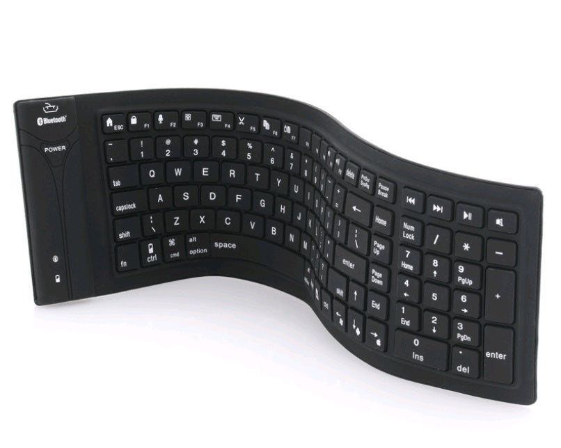 Wireless Keyboard - Soft Foldable Roll-up Silicone - Silent Typing / Waterproof (Black)