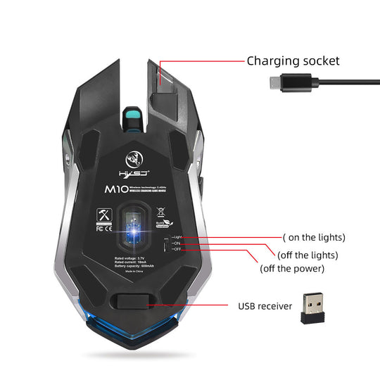 HXSJ M10 - Wireless Gaming Mouse 2400DPI - Ergonomic Design with 7-Color Breathing Backlight