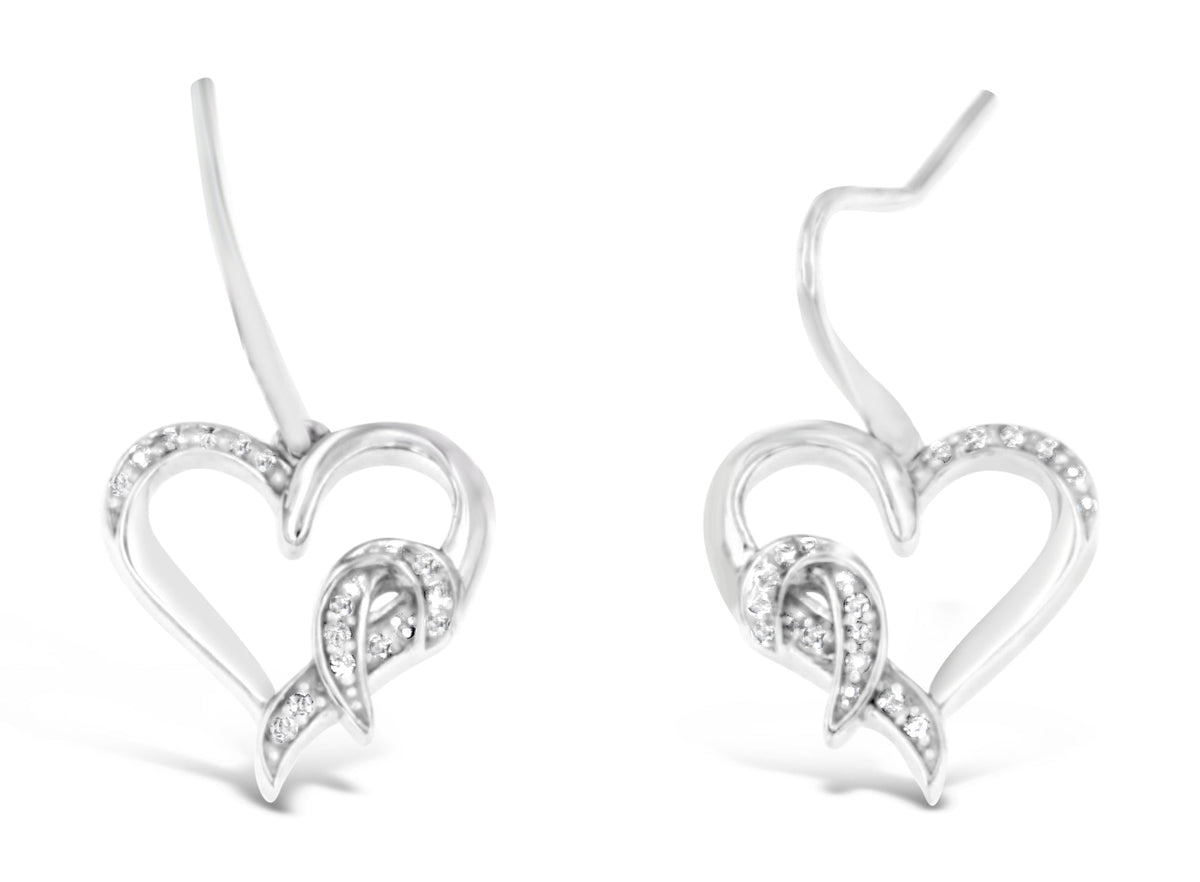 Aretes colgantes de corazón de plata de ley con diamante de talla redonda (0,09 quilates, color H-I, claridad I1-I2)