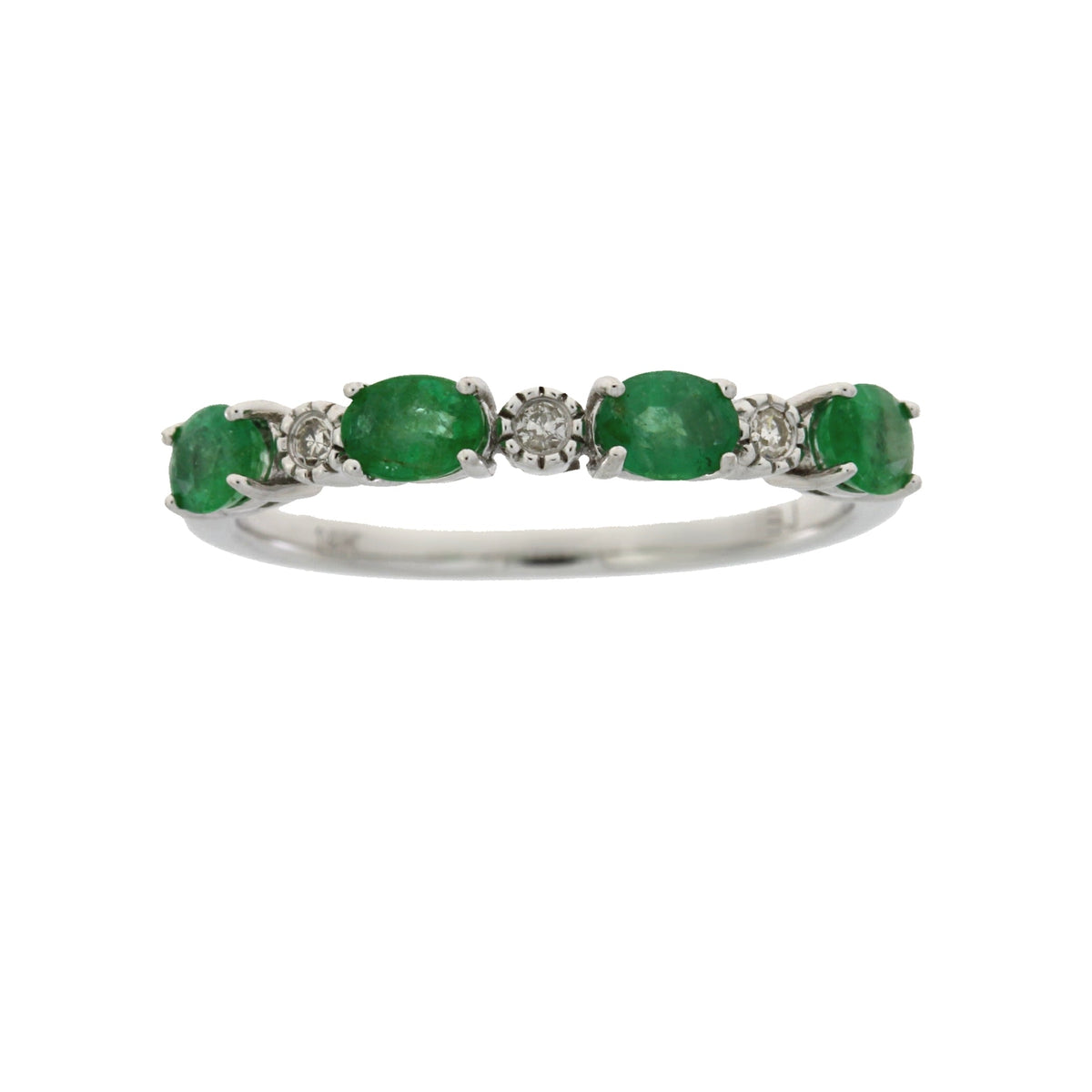 Anillos de banda de moda de diamantes esmeralda de oro blanco de 14 KT