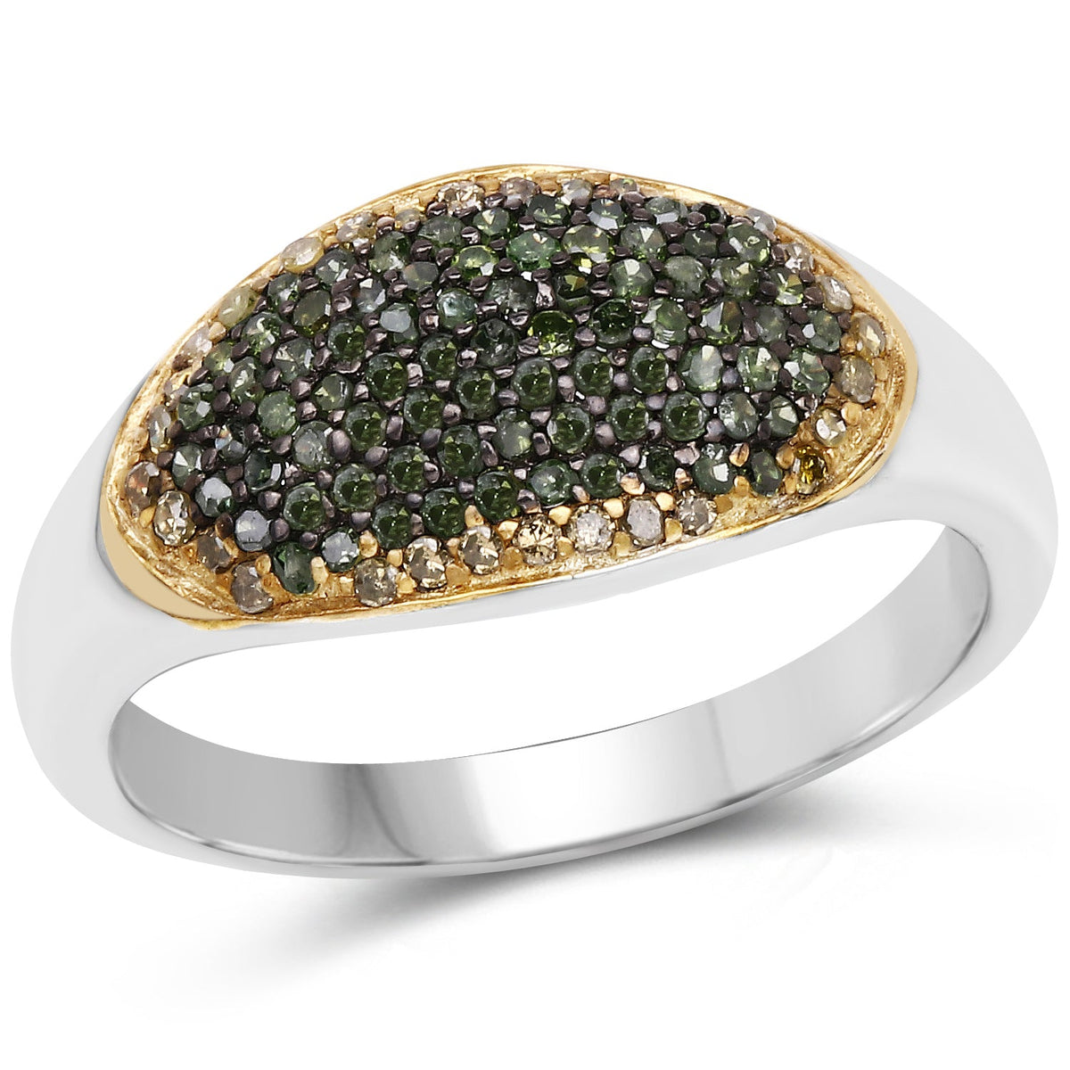 Anillo de plata esterlina .925 con diamantes verdes y amarillos auténticos de 0,45 quilates