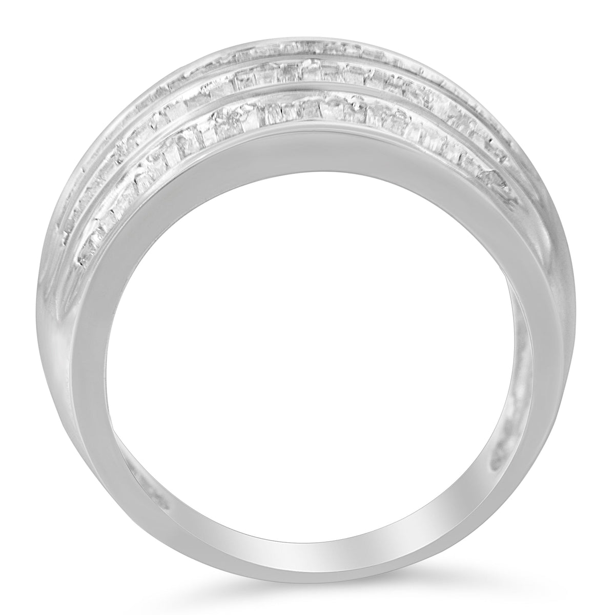 Anillo de cóctel de moda abovedado cónico con 6 hileras de diamantes talla baguette de 1,0 Cttw en plata de ley .925 (color H-I, claridad I2-I3) - Talla 6-1/2