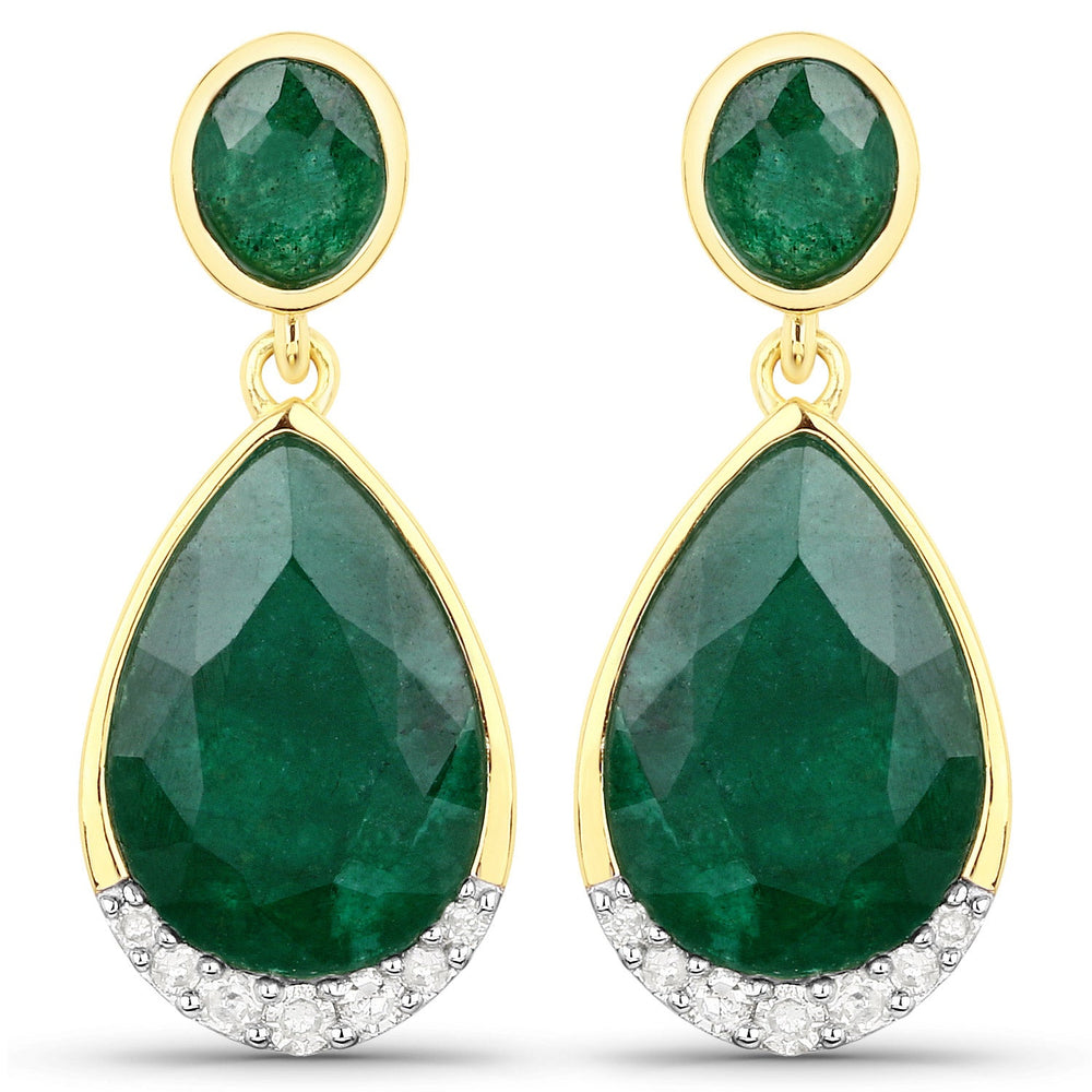 6.10 Carat Dyed Emerald and White Diamond .925 Sterling Silver Earrings
