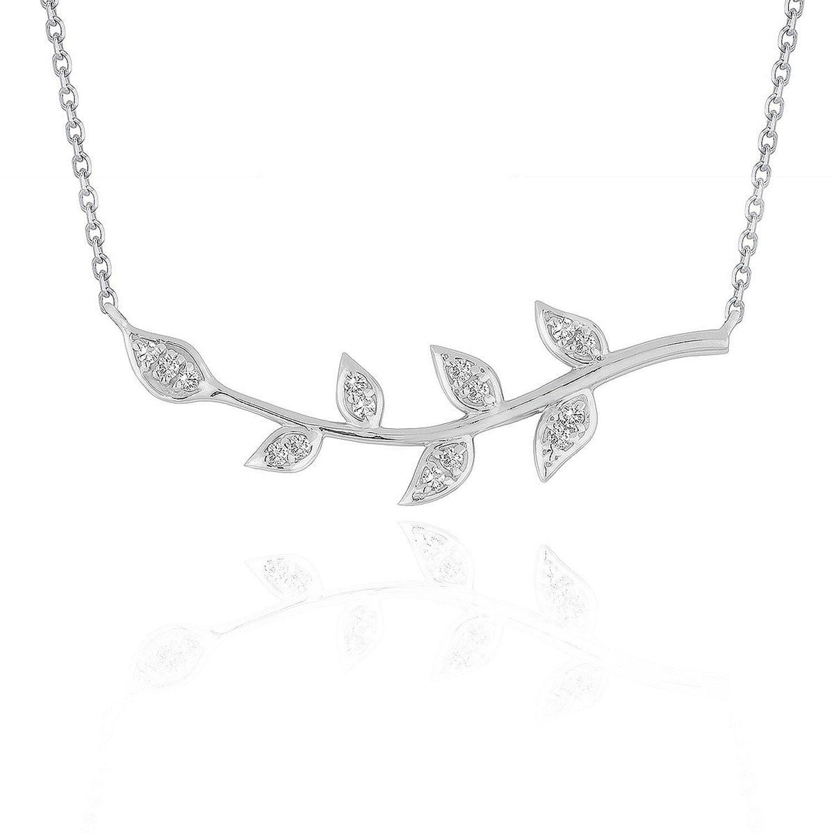 Colgante con diseño de hojas de vid y diamantes en oro blanco de 14k