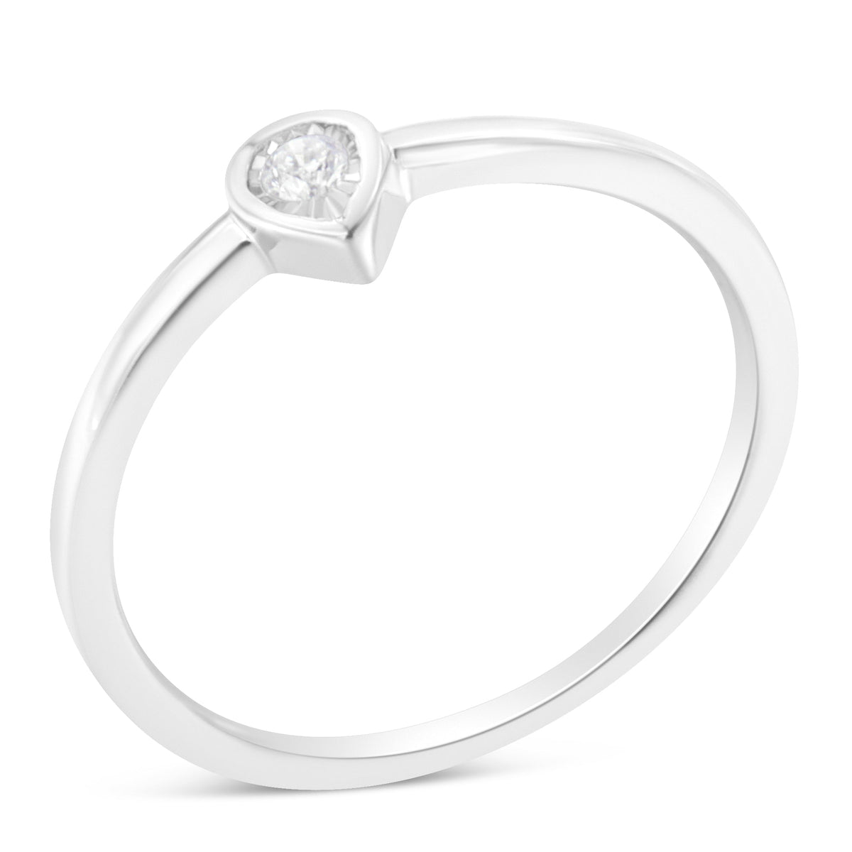 Anillo de promesa pequeño con forma de lágrima y pera de plata de ley .925 con diamante de 1/20 quilates y engaste milagroso (color J-K, claridad I1-I2) - Talla 6