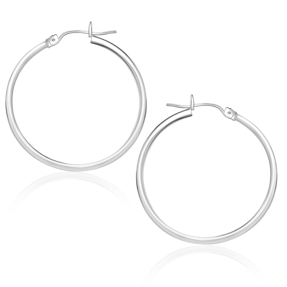 Pendientes de aro pulidos de oro blanco de 14k (25 mm)