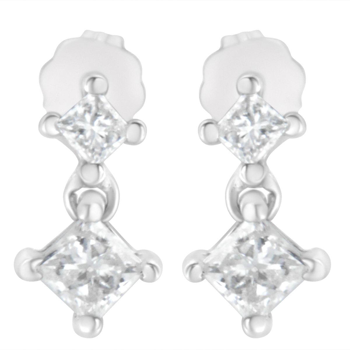 Pendientes de oro blanco de 14 quilates con diamantes de 0,75 quilates de talla princesa (claridad I-J, color I2-I3)