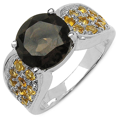 Anillo de plata esterlina .925 con cuarzo ahumado genuino y citrino de 3,78 quilates