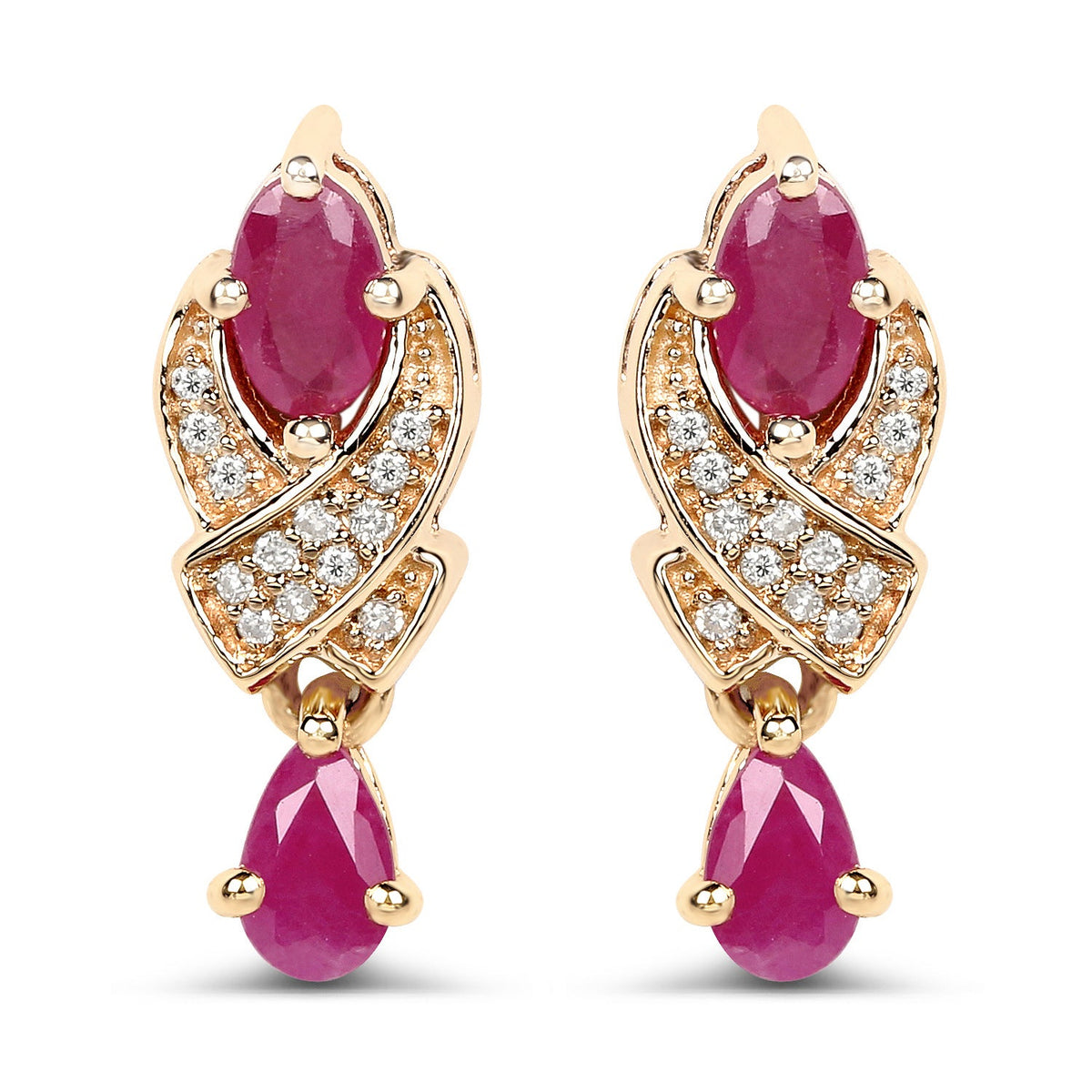 Pendientes de oro amarillo de 14 quilates con rubí genuino de 1,12 quilates y diamantes blancos