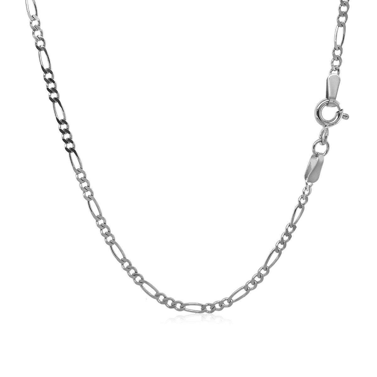 Cadena Figaro Sólida de Oro Blanco de 14k y 1.9mm