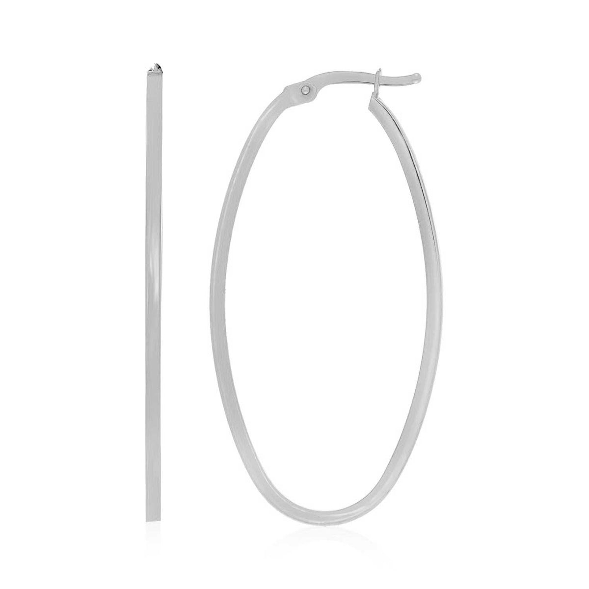 Pendientes de aro ovalados finos de oro blanco de 14k