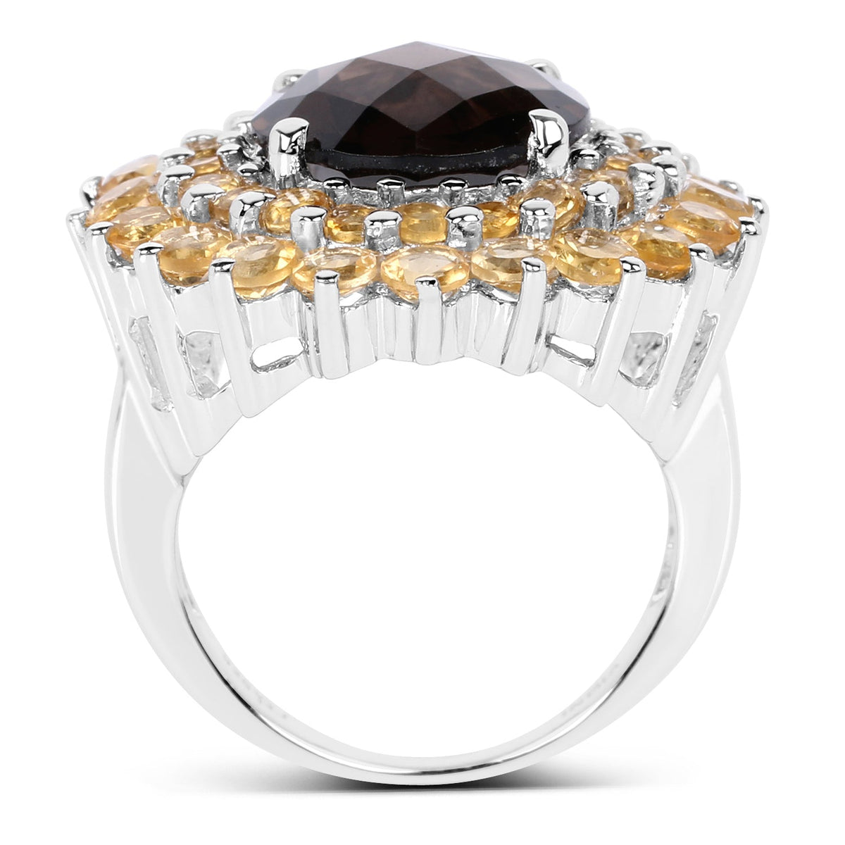 Anillo de cuarzo ahumado y citrino genuino de 8.56 quilates en plata de ley .925