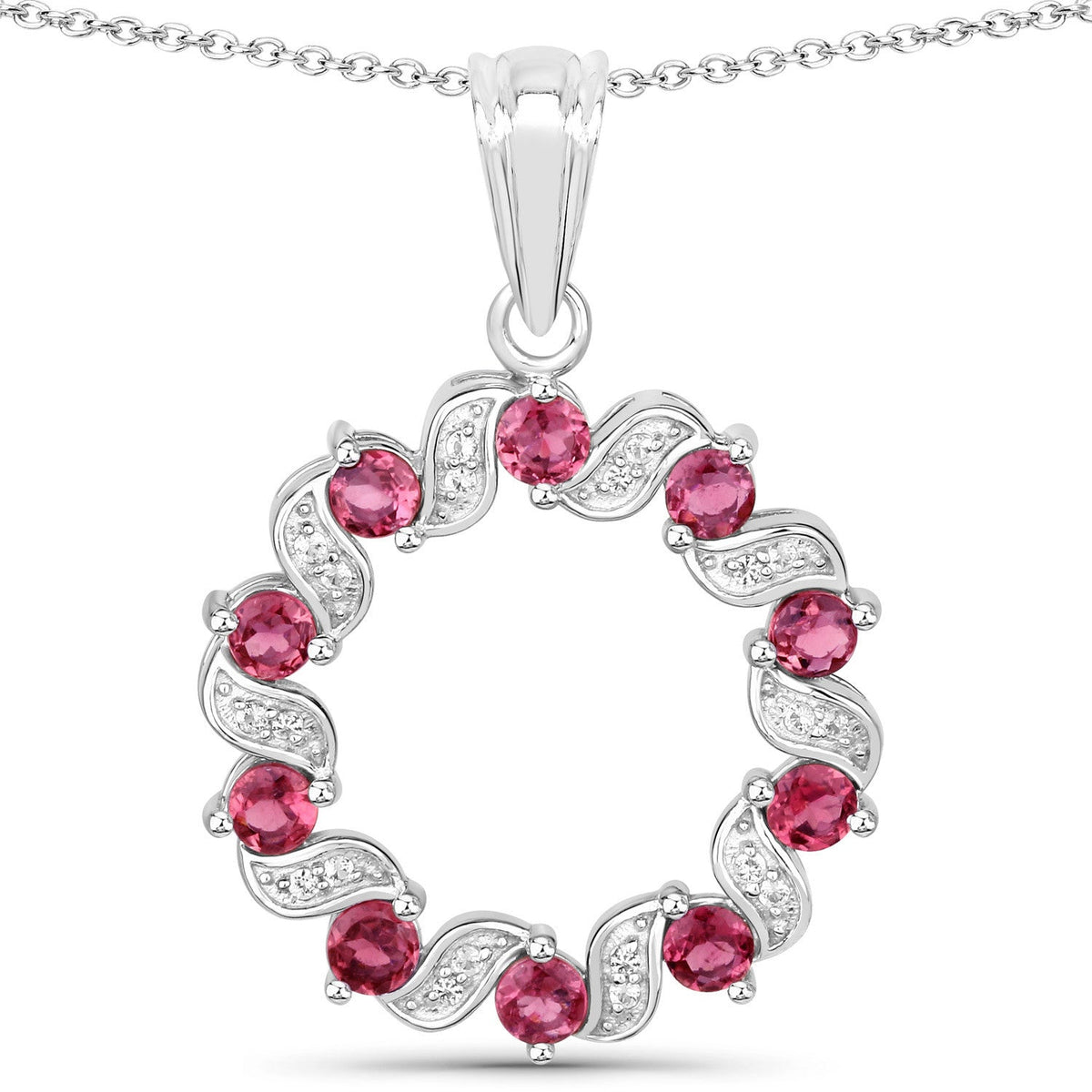 Colgante de plata de ley .925 con turmalina rosa auténtica de 1,30 quilates y topacio blanco