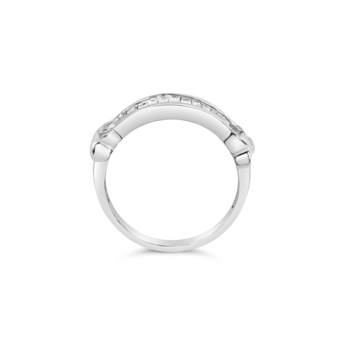 Anillo de boda de plata de ley .925 con diamantes talla baguette de 1/2 ct en engaste de canal en forma de X (color H-I, claridad I1-I2) - Talla 6-1/2