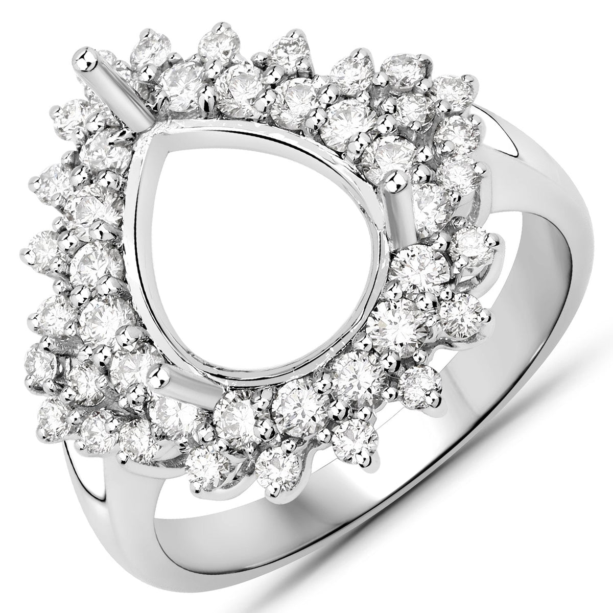 Anillo semimontado de oro blanco de 14K con diamante blanco genuino de 0.89 quilates - para gema de pera de 11x9mm