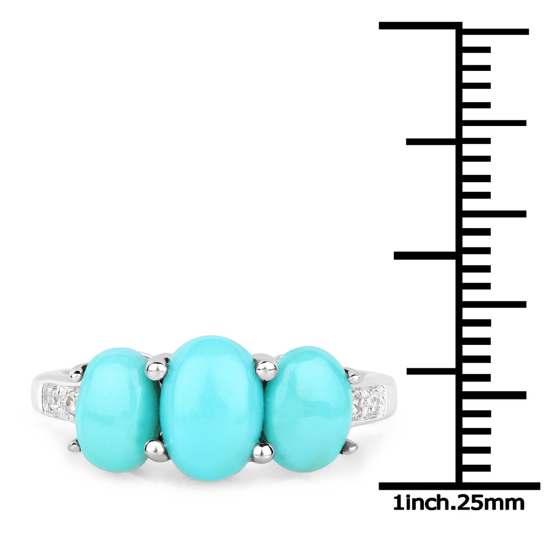 Anillo de plata de ley .925 con 2.97 quilates de turquesa genuina y circonita blanca