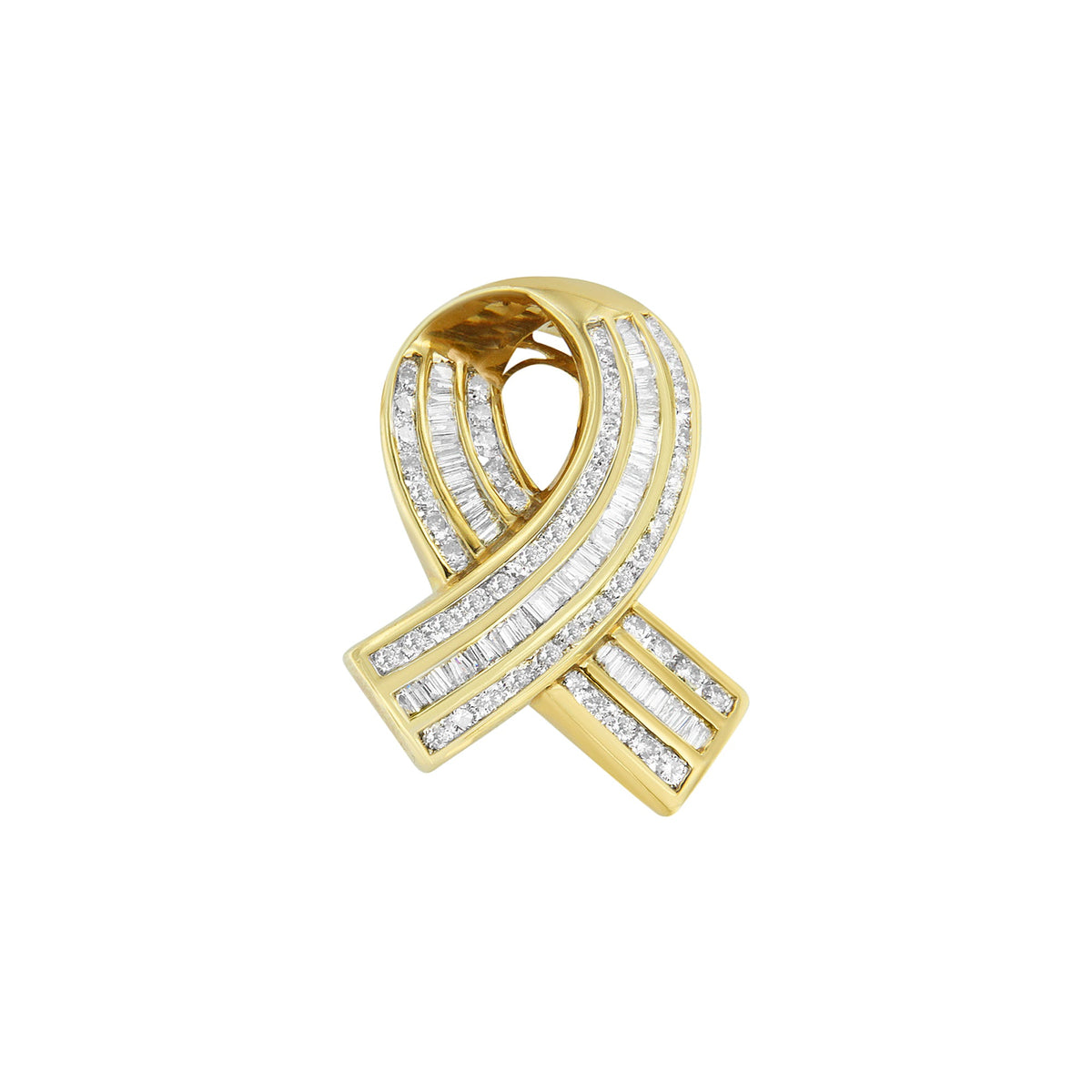 Collar con colgante de lazo de concientización con diamantes blancos de 2 5/8 cttw engastados en canal en oro amarillo de 14K (color G-H, claridad VS1-VS2) - SIN CADENA