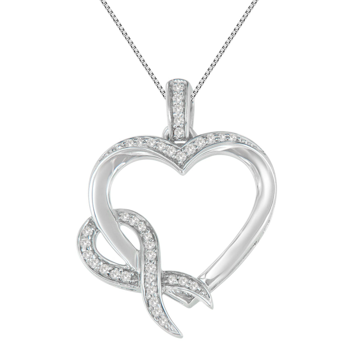 Collar con colgante de corazón de diamante de plata de ley .925 de 1/6 cttw (H-I, I1-I2)
