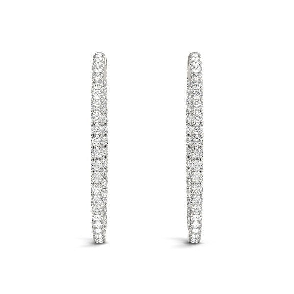 Pendientes de aro de oro blanco de 14 quilates con diamantes engastados en garra compartida (2 quilates en total)