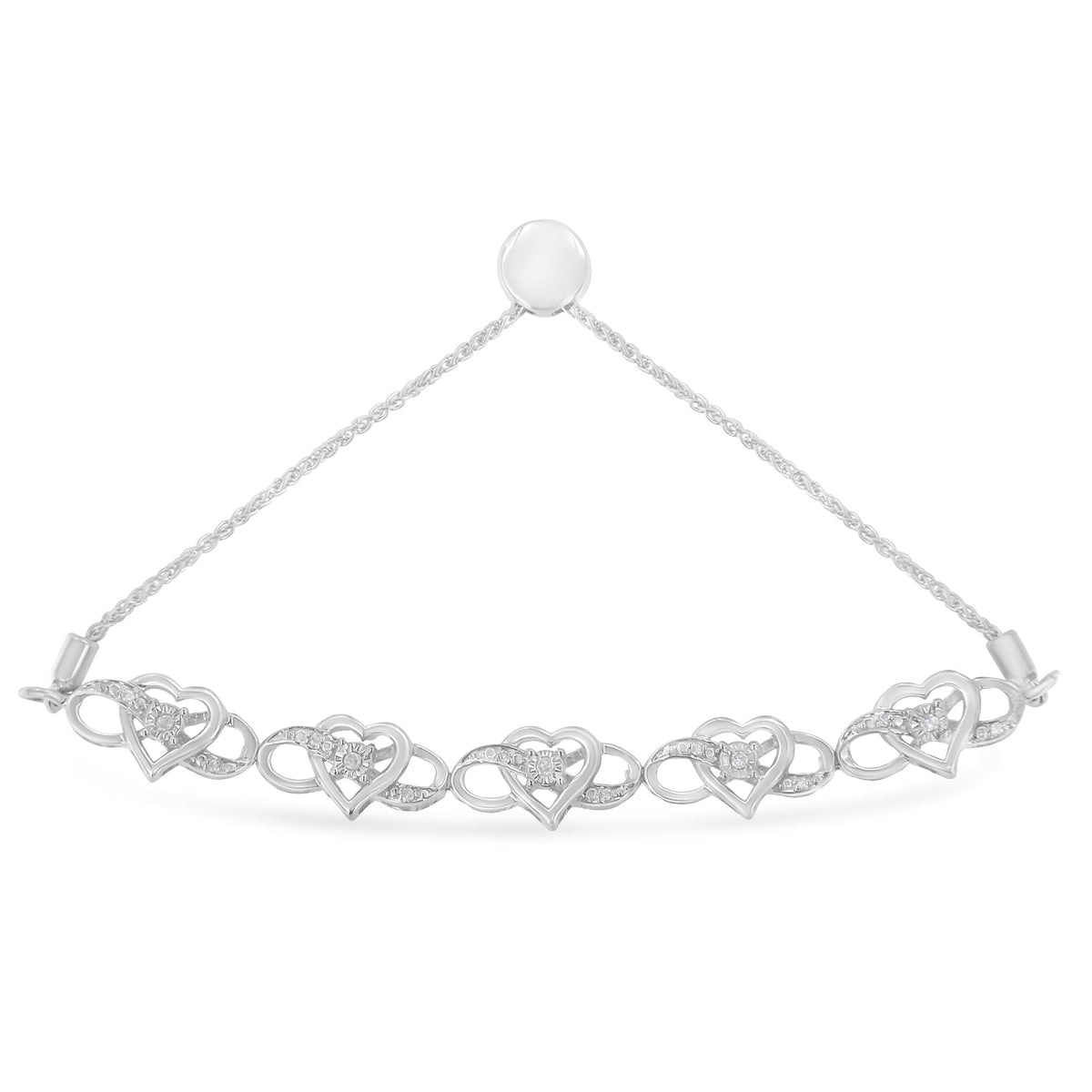 .925 Sterling Silver Miracle Set Diamond Accented Infinity Hearts 6â€-9â€ Adjustable Bolo Bracelet (H-I Color, I2-I3 Clarity) - image 3 of 8