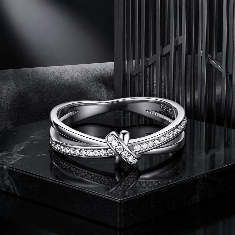 S925 Sterling Silver Oxidized Pavé Setting CZ Ring Size 6 for Women