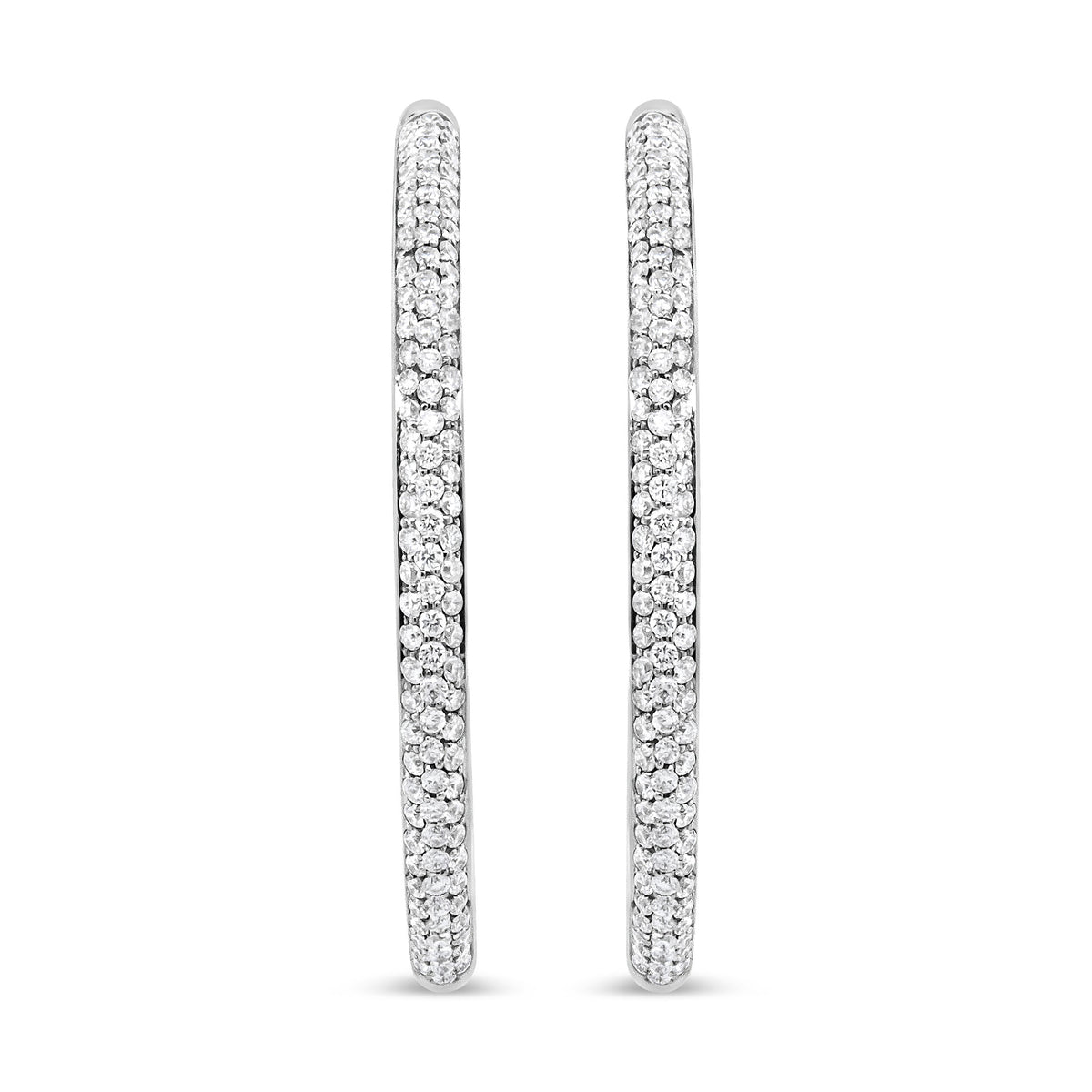 Pendientes de aro interiores y exteriores de oro blanco de 18 K con diamantes redondos de 2,00 Cttw (color F-G, claridad VS1-VS2)