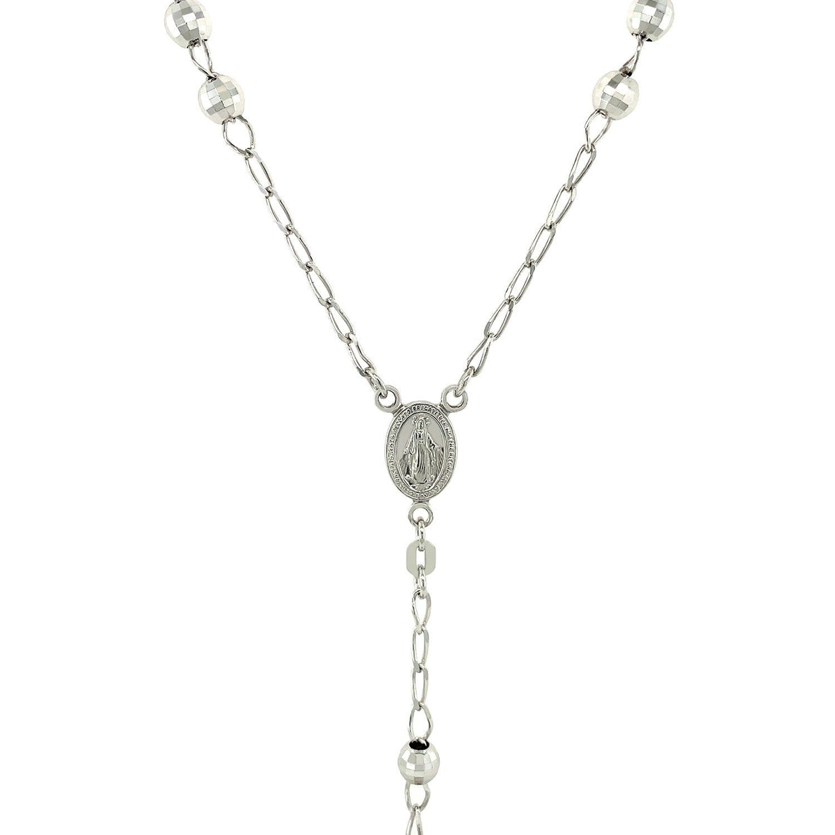 Cadena de rosario y collar de cuentas grandes en plata de ley