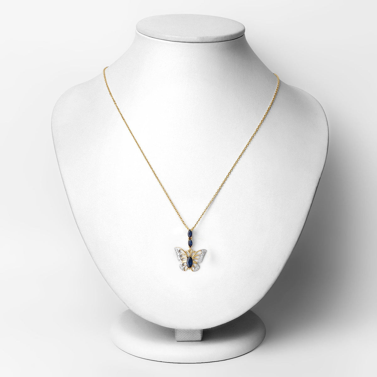 Colgante de plata de ley .925 con zafiro azul auténtico de 0.92 quilates y circonita blanca