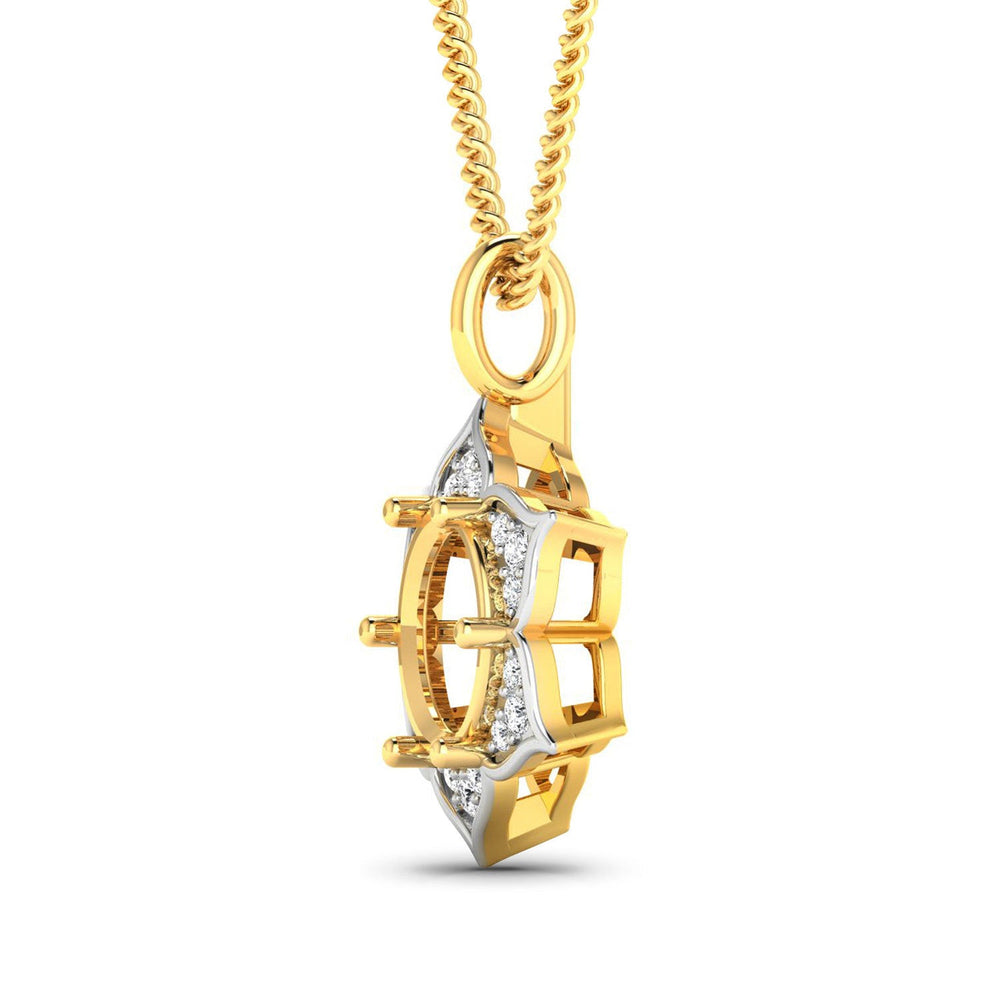0.14 Carat Genuine White Diamond 14K Yellow Gold Semi Mount Pendant - holds 8.00mm Round Gemstone