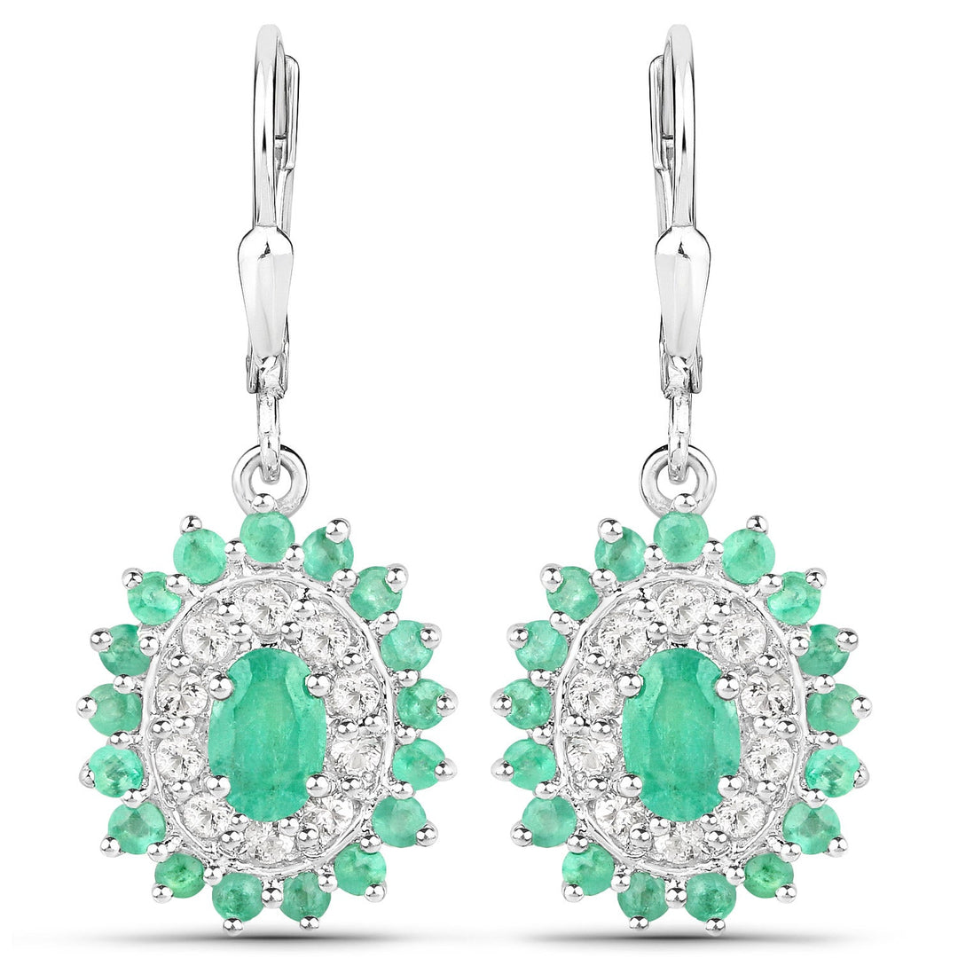 6.53 Carat Genuine Zambian Emerald and White Topaz .925 Sterling Silver 3 Piece Jewelry Set (Ring, Earrings, and Pendant w/ Chain)